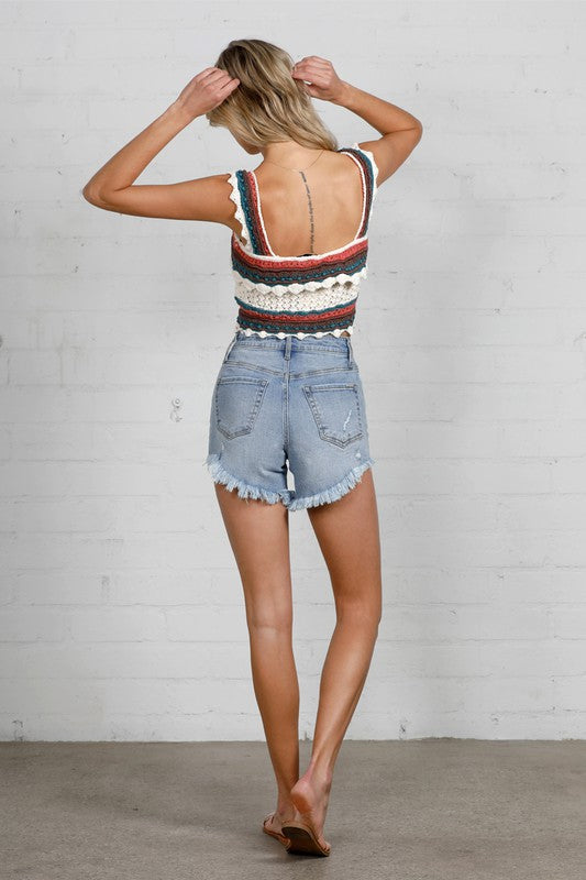 High Waist Uneven Shape Shorts