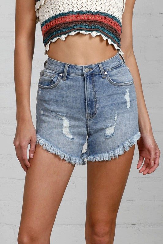 High Waist Uneven Shape Shorts